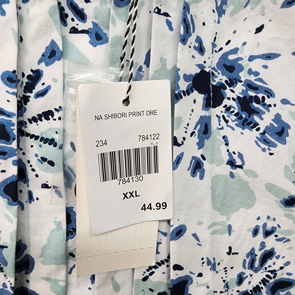 NWT Kaktus Women XXL Blue White Shibori Tie Dye Dress Button Up Pockets Tie Belt - Picture 12 of 13